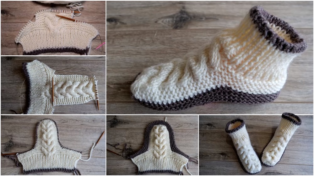wool cable slippers