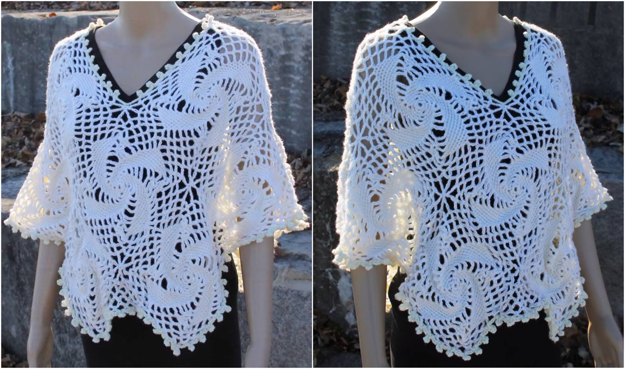 Lace Motifs Poncho Free Crochet Pattern