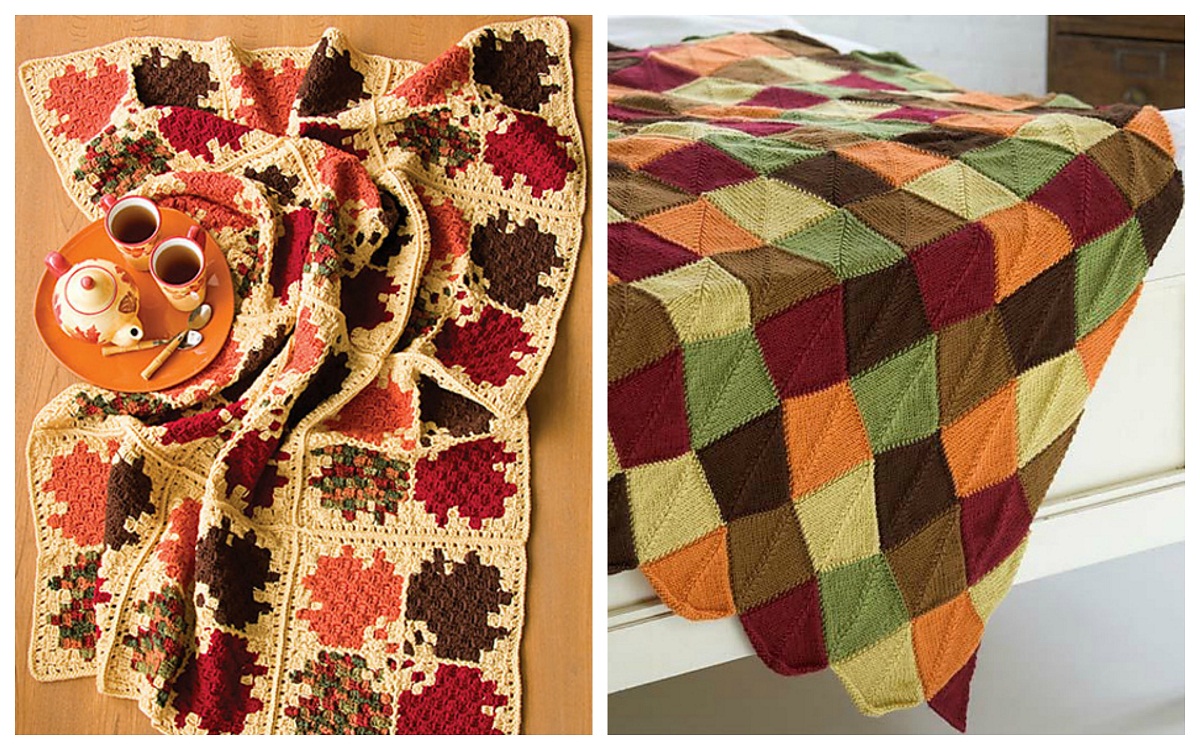 Crochet or Knit Autumn Leaves Blanket