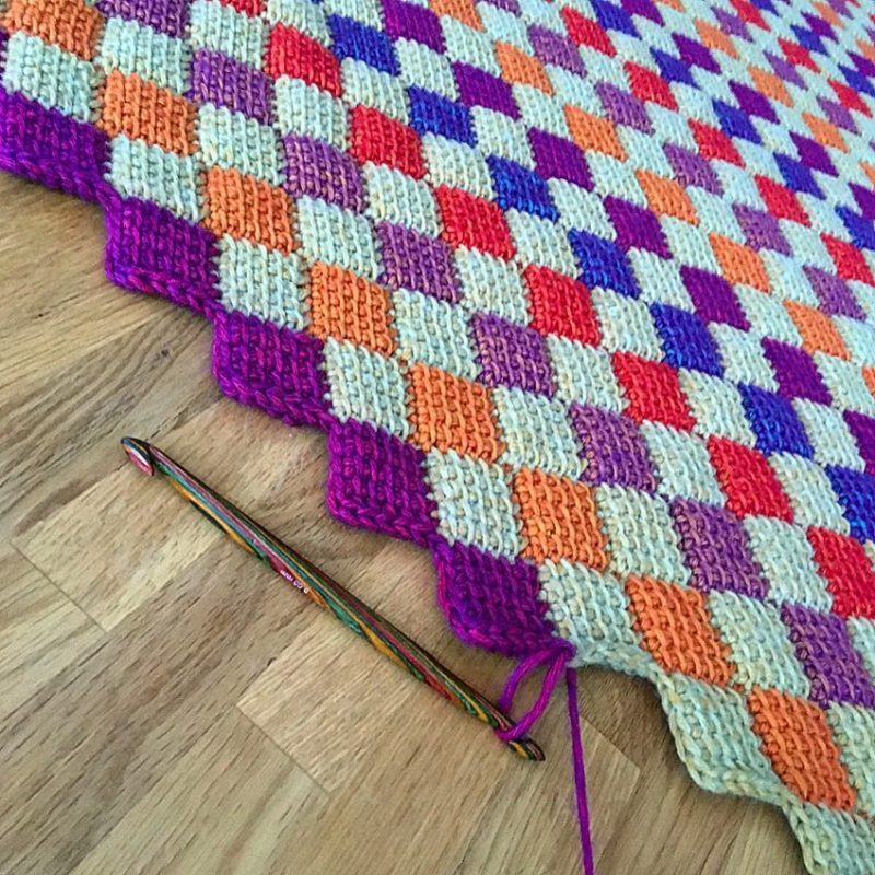 how-to-crochet-tunisian-entrelac-stitch-blanket